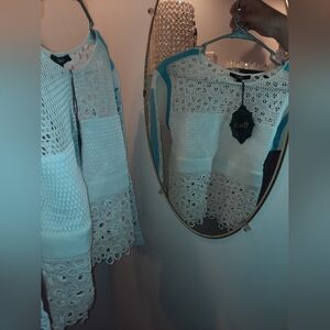 Black Brand White and Blue Crochet Blouse
